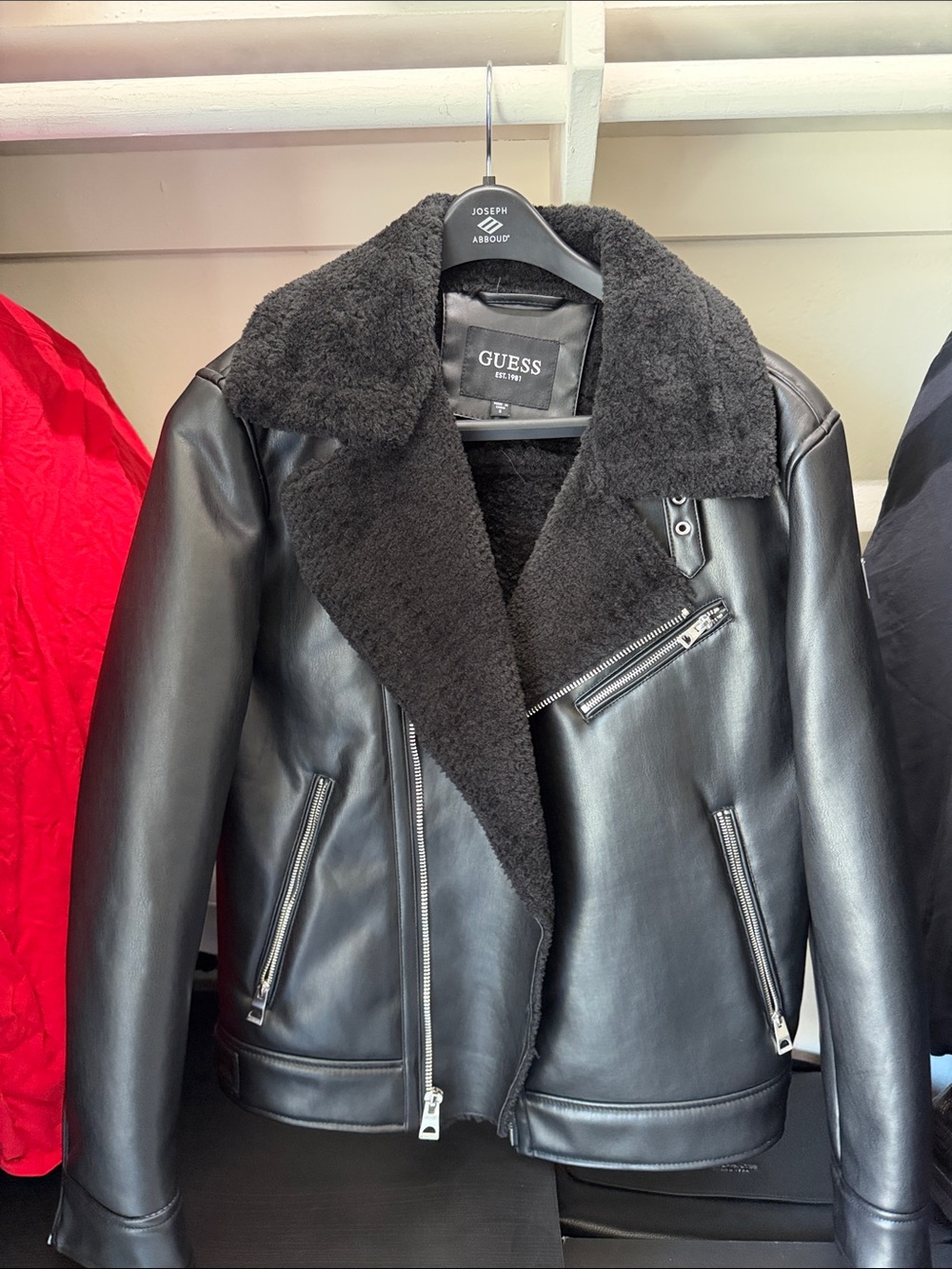 Guess Black Faux Leather Shearling Moto Jacket